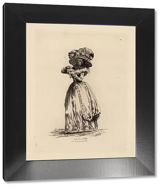 Fashionable woman in giant bonnet. era of Marie Antoinette
