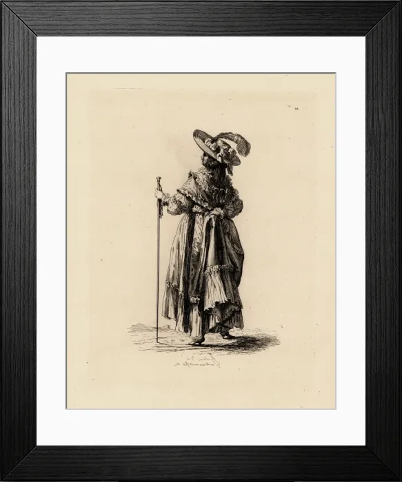 Framed Print : Woman lifting the hem of her dress, era of Marie Antoinette