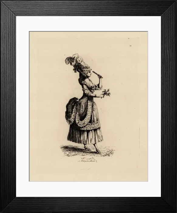 Framed Print : Fashionable woman with rose and fan, era of Marie Antoinette Framed Print : Fashionable woman with rose and fan, era of Marie Antoinette