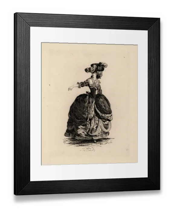 Framed Print : Fashionable woman in drape skirt, era of Marie Antoinette Framed Print : Fashionable woman in drape skirt, era of Marie Antoinette