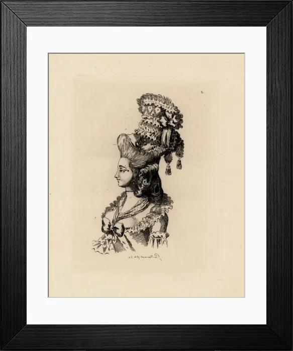 Framed Print : Fashionable pouf bonnet from the era of Marie Antoinette Framed Print : Fashionable pouf bonnet from the era of Marie Antoinette