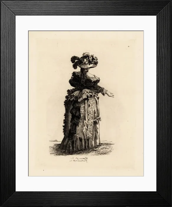 Framed Print : Rear view of fashionable womans dress, era of Marie Framed Print : Rear view of fashionable womans dress, era of Marie