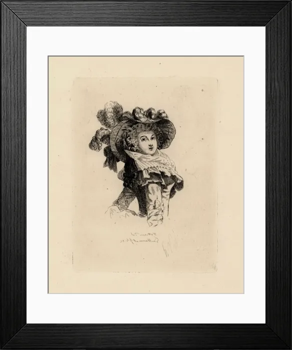 Framed Print : Woman in fashionable large hat era of Marie Antoinette Framed Print : Woman in fashionable large hat era of Marie Antoinette