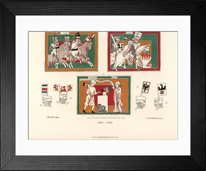 Framed Print : Costumes and armour of German knights, 13th century Framed Print : Costumes and armour of German knights, 13th century