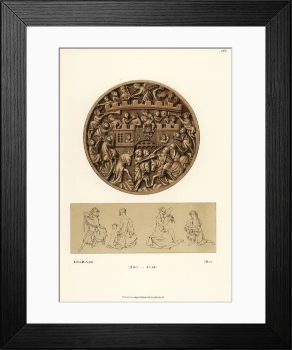 Framed Print : Maidens defending a castle from invading knights, 13th C Framed Print : Maidens defending a castle from invading knights, 13th C