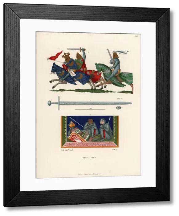 Framed Print : Costumes and sword of 13th century knights Framed Print : Costumes and sword of 13th century knights