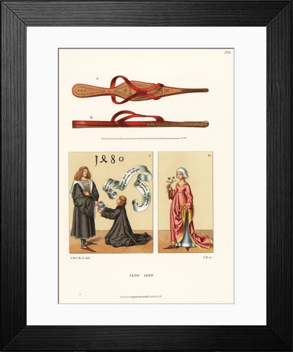 Framed Print : Shoes and costumes of the mid 15th century Framed Print : Shoes and costumes of the mid 15th century