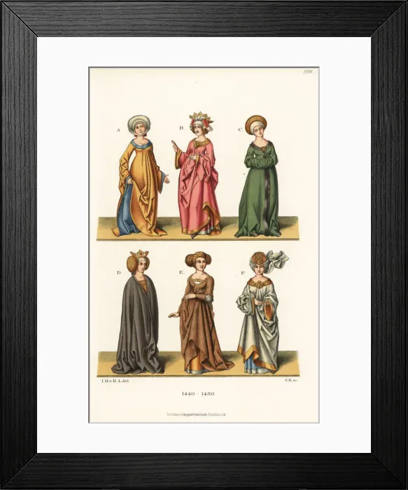 Framed Print : Womens costumes of the mid 15th century Framed Print : Womens costumes of the mid 15th century