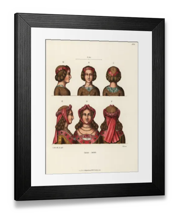 Framed Print : Womens headdresses from the mid-15th century Framed Print : Womens headdresses from the mid-15th century