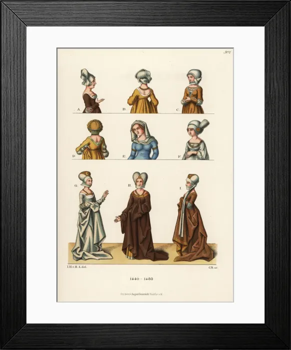 Framed Print : Womens costumes of the mid-15th century Framed Print : Womens costumes of the mid-15th century