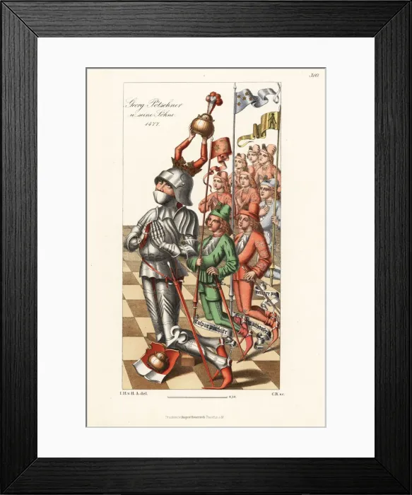 Framed Print : Georg Potschner in suit of armor with his sons, 1477 Framed Print : Georg Potschner in suit of armor with his sons, 1477