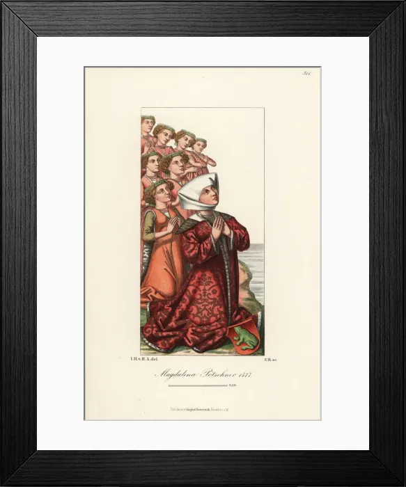 Framed Print : Magdalena Potschner and her seven daughters, 1477 Framed Print : Magdalena Potschner and her seven daughters, 1477
