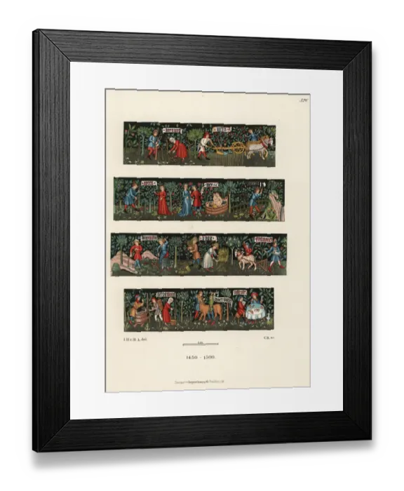 Framed Print : Wool tapestry of rural pursuits from the 15th century Framed Print : Wool tapestry of rural pursuits from the 15th century
