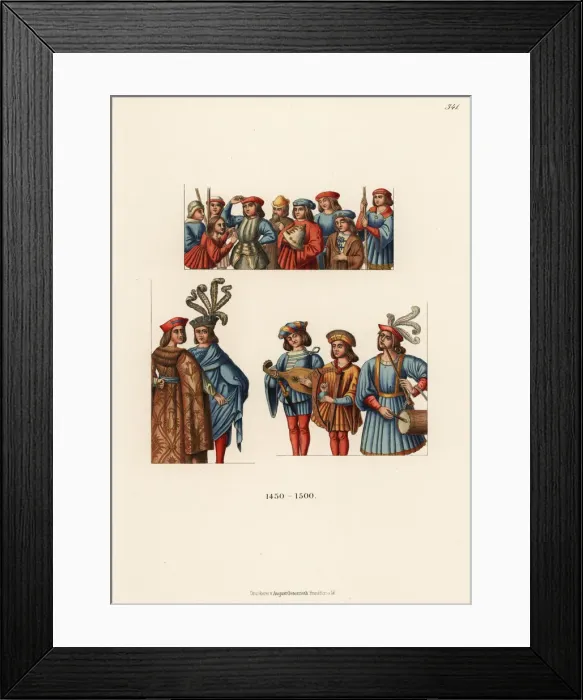 Framed Print : French mens costumes of the late 15th century Framed Print : French mens costumes of the late 15th century