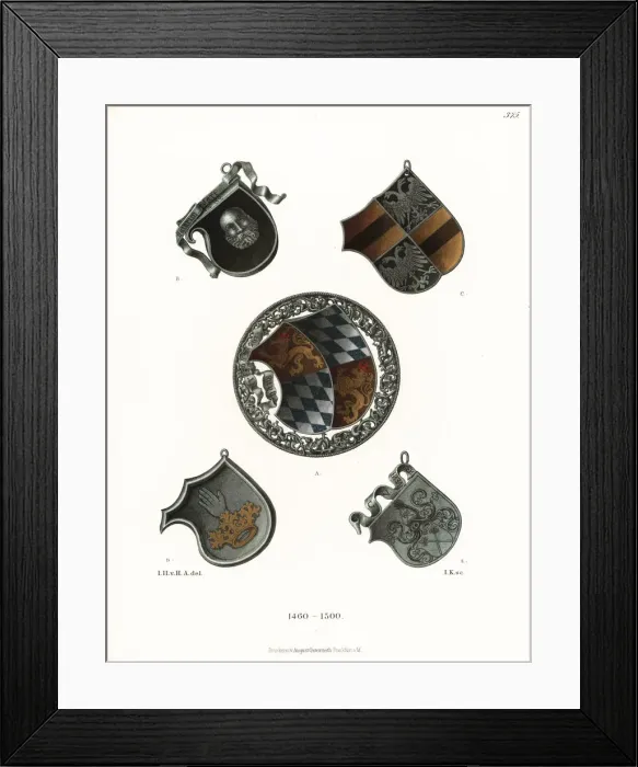 Framed Print : Armorial shields of the crossbowmens guild, late Framed Print : Armorial shields of the crossbowmens guild, late