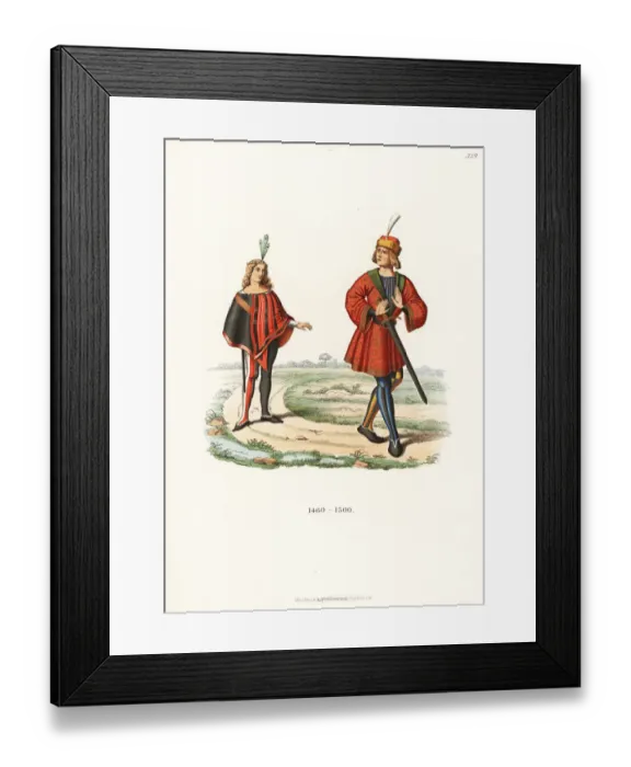 Framed Print : Costumes of young German noblemen, late 15th century Framed Print : Costumes of young German noblemen, late 15th century