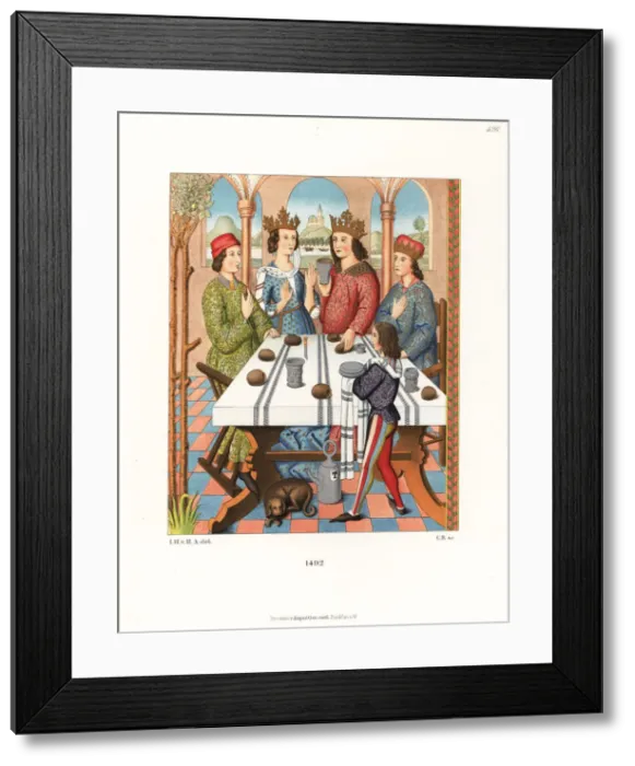 Framed Print : A German royal couple sits at a table, 1492 Framed Print : A German royal couple sits at a table, 1492