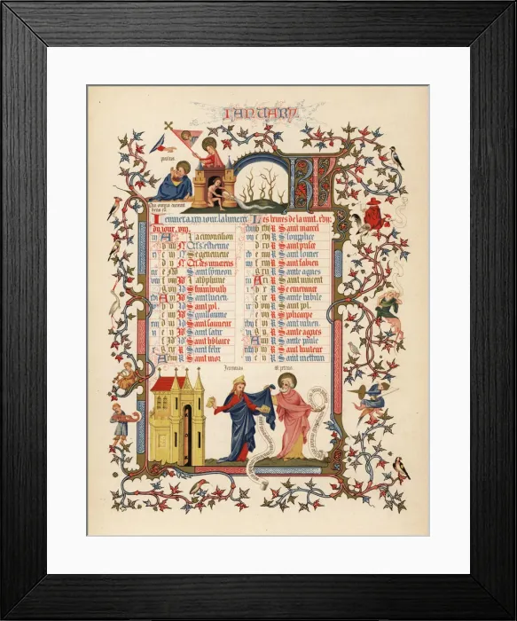 Framed Print : Illuminated calendar for January 1846 Framed Print : Illuminated calendar for January 1846