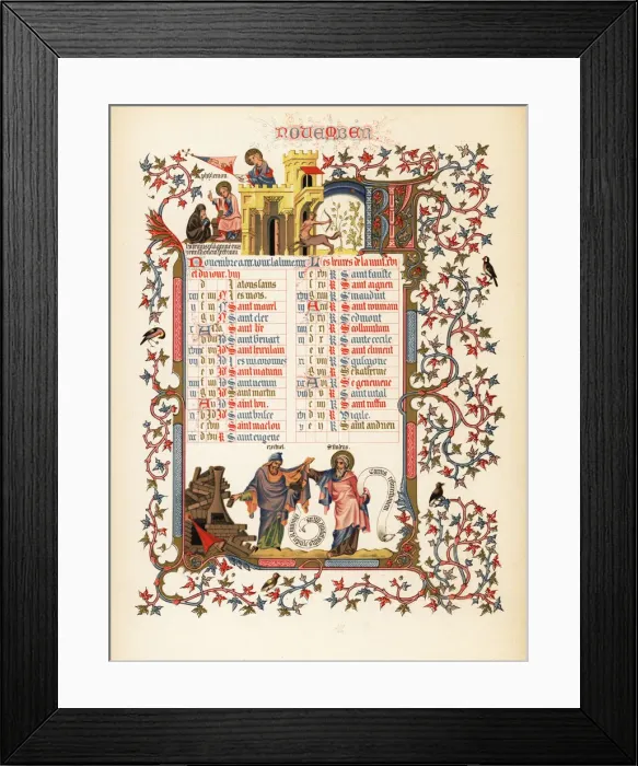 Framed Print : Illuminated calendar for November 1846 Framed Print : Illuminated calendar for November 1846