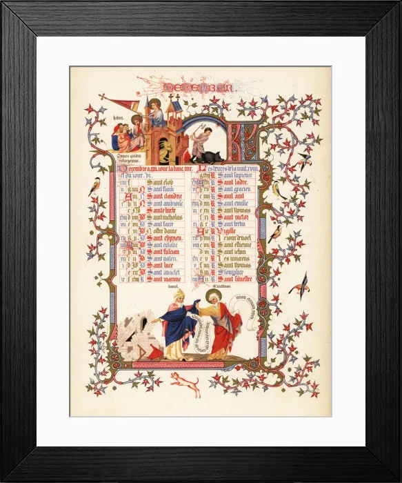 Framed Print : Illuminated calendar for December 1846 Framed Print : Illuminated calendar for December 1846