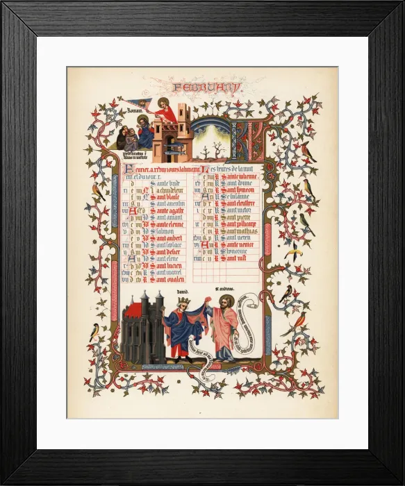 Framed Print : Illuminated calendar for February 1846 Framed Print : Illuminated calendar for February 1846