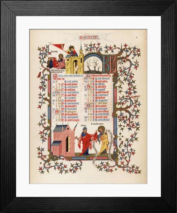 Framed Print : Illuminated calendar for March 1846 Framed Print : Illuminated calendar for March 1846