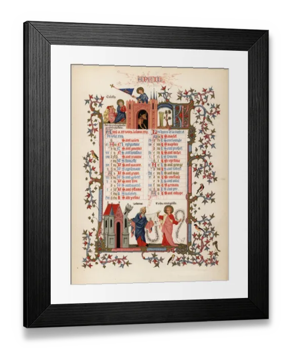 Framed Print : Illuminated calendar for April 1846 Framed Print : Illuminated calendar for April 1846