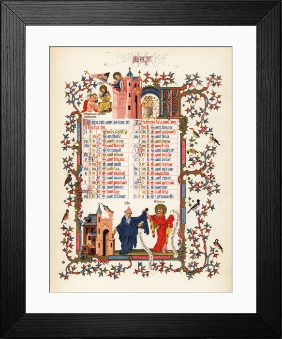 Framed Print : Illuminated calendar for May 1846 Framed Print : Illuminated calendar for May 1846