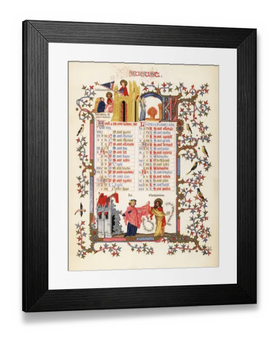 Framed Print : Illuminated calendar for August 1846 Framed Print : Illuminated calendar for August 1846