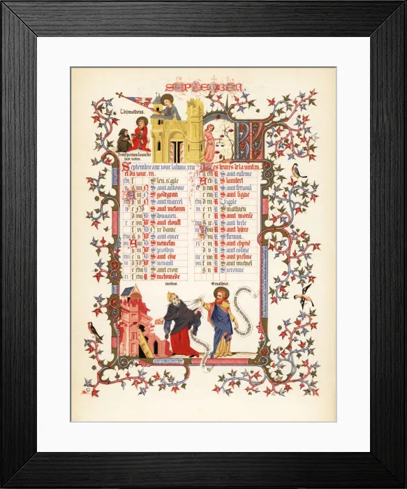 Framed Print : Illuminated calendar for September 1846 Framed Print : Illuminated calendar for September 1846