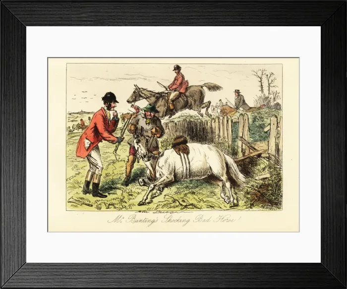 Framed Print : English gentleman with his fallen horse during a fox Framed Print : English gentleman with his fallen horse during a fox