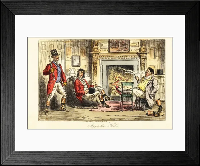 Framed Print : Fox hunters relaxing before a fire in a grand mansion Framed Print : Fox hunters relaxing before a fire in a grand mansion