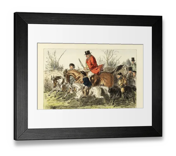 Framed Print : Fox hunting gentleman riding out with boys on ponies Framed Print : Fox hunting gentleman riding out with boys on ponies