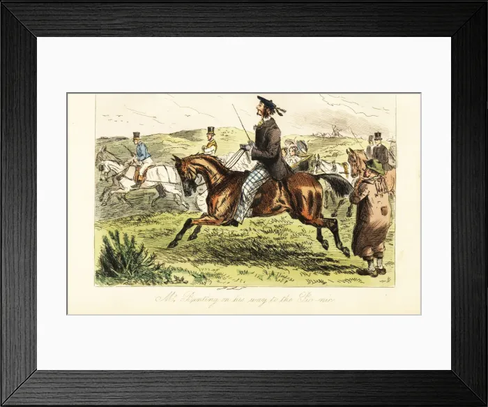 Framed Print : English gentleman riding a horse on his way to a picnic Framed Print : English gentleman riding a horse on his way to a picnic