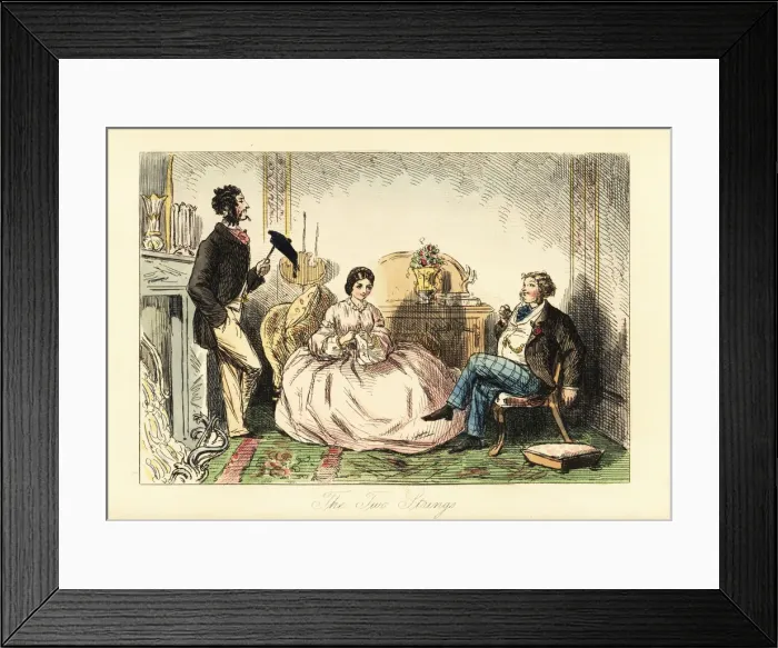 Framed Print : Lady in crinoline dress with two gentlemen callers Framed Print : Lady in crinoline dress with two gentlemen callers