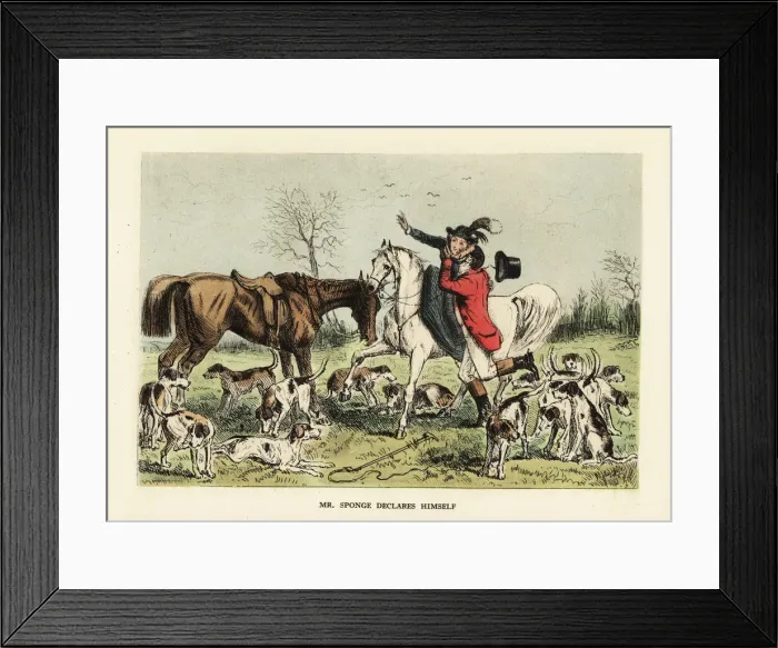 Framed Print : Huntsman in hunting pinks embracing a woman on a horse Framed Print : Huntsman in hunting pinks embracing a woman on a horse