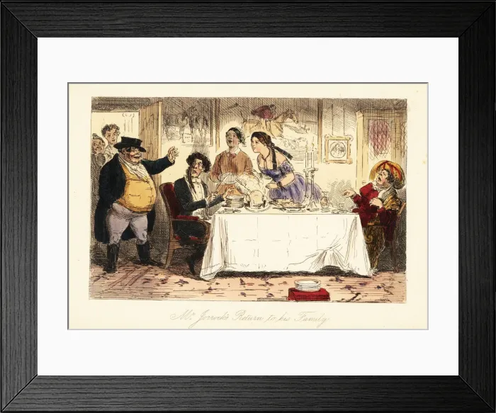Framed Print : English grocer entering a dining room and surprising Framed Print : English grocer entering a dining room and surprising