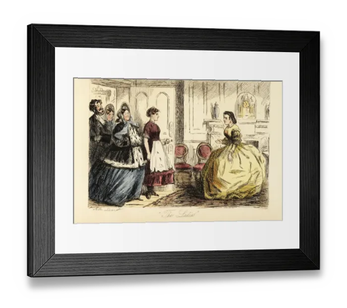 Framed Print : English lady receiving surprise visitors in breakfast Framed Print : English lady receiving surprise visitors in breakfast