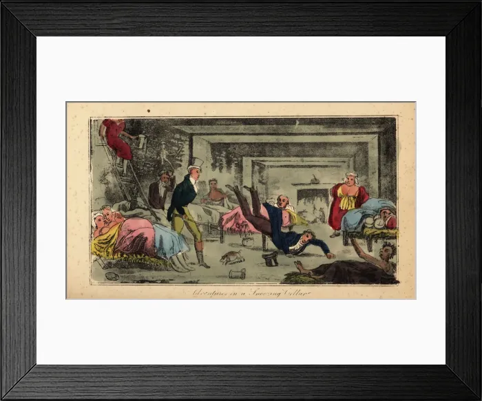 Framed Print : Irish gentlemen descend into an underground hostel, 1821 Framed Print : Irish gentlemen descend into an underground hostel, 1821