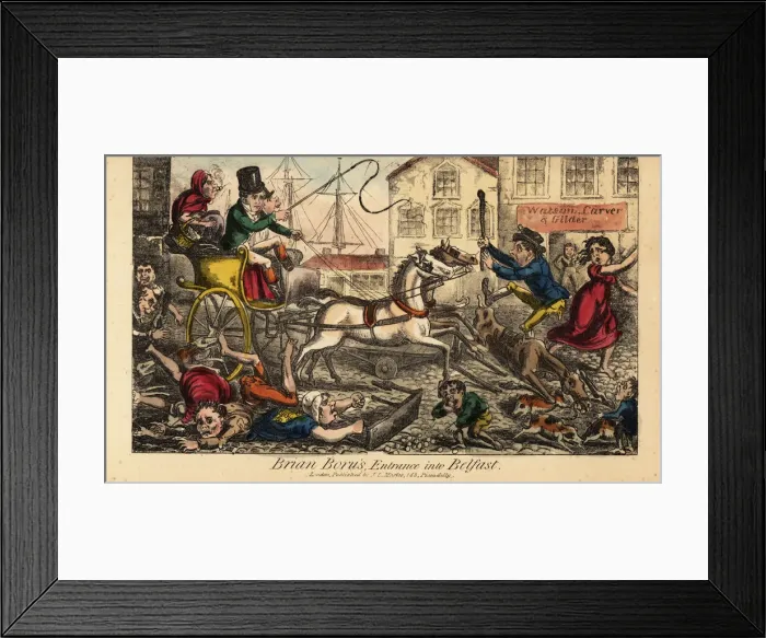 Framed Print : Gentleman crashing a carriage in a Belfast street, 1822 Framed Print : Gentleman crashing a carriage in a Belfast street, 1822