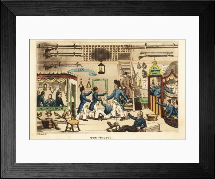 Framed Print : Johnny Newcome drinking grog in the cockpit with other Framed Print : Johnny Newcome drinking grog in the cockpit with other