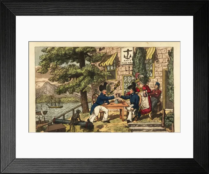 Framed Print : Midshipman Newcome and Spunyarn drinking Malaga wine Framed Print : Midshipman Newcome and Spunyarn drinking Malaga wine