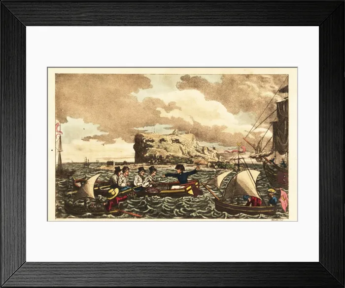 Framed Print : Midshipman Newcome transferred by rowboat to HMS Vanguard Framed Print : Midshipman Newcome transferred by rowboat to HMS Vanguard