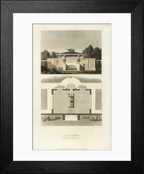 Framed Print : Plan for a classical laundry for a stately home, Regency Era Framed Print : Plan for a classical laundry for a stately home, Regency Era