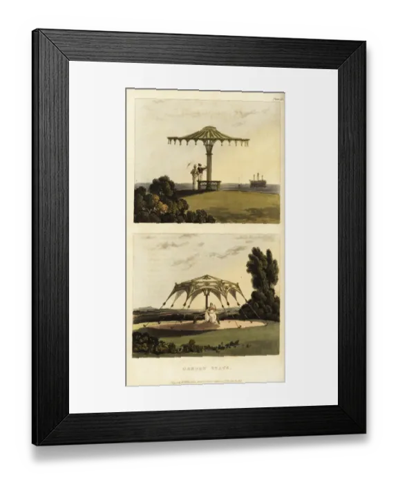 Framed Print : Designs for garden seats in parks or landscaped gardens Framed Print : Designs for garden seats in parks or landscaped gardens