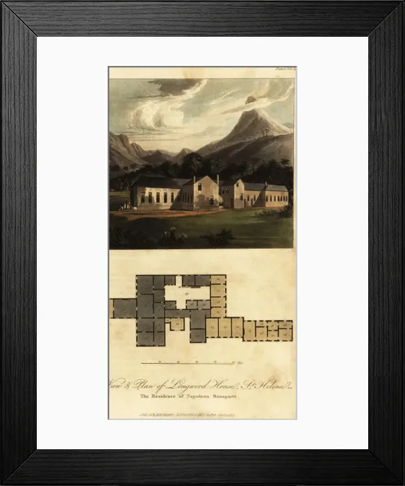 Framed Print : View and plan of Napoleons final residence on Saint Helena Framed Print : View and plan of Napoleons final residence on Saint Helena