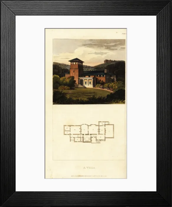 Framed Print : Plan and elevation of a Regency artists villa Framed Print : Plan and elevation of a Regency artists villa
