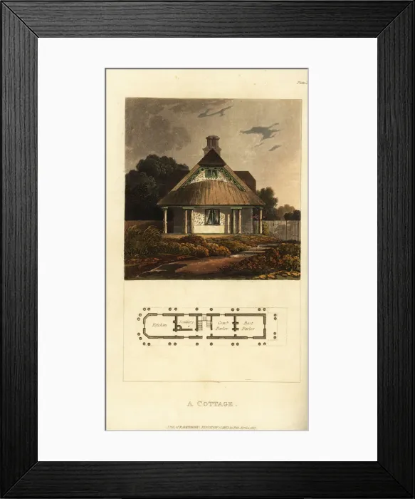 Framed Print : Plan and elevation of a Regency cottage Framed Print : Plan and elevation of a Regency cottage