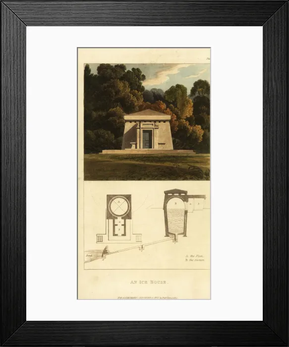 Framed Print : Plan and elevation of a Regency neoclassical ice house
