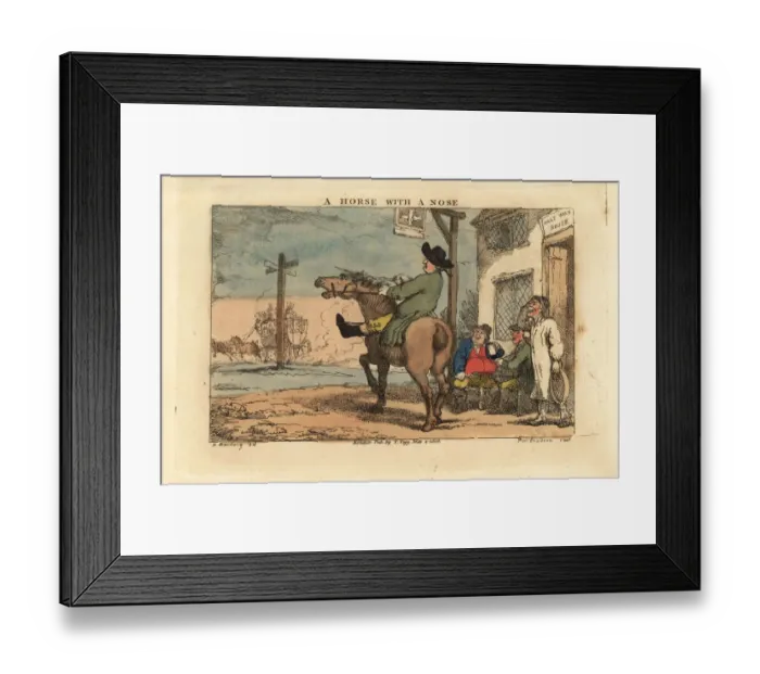Framed Print : Regency man trying to stop a horse entering a tavern Framed Print : Regency man trying to stop a horse entering a tavern